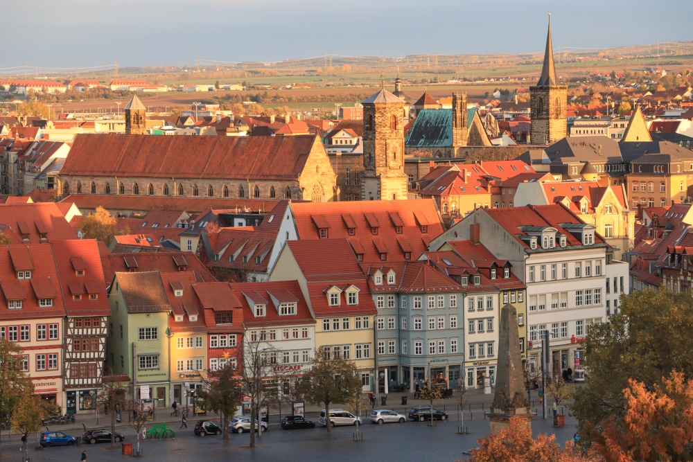 Erfurt; Blick vom Petersberg über den Domplatz