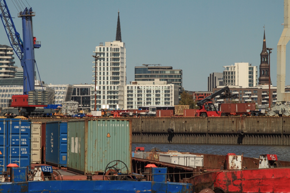 Hamburg; Hafencity vom Bremer Kai