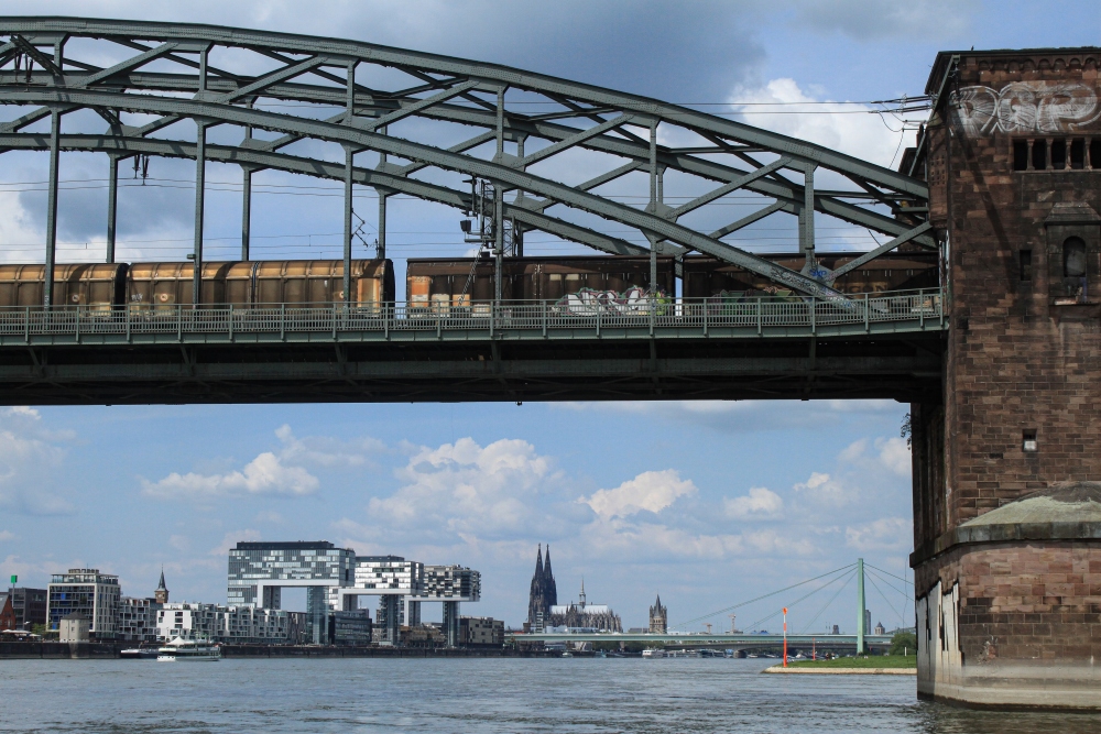 Köln; Domblick von den Rheinwiesen an der Südbrücke